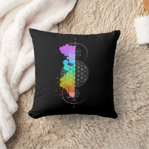 Almofada Geometria Sagrada – Preto com Cores dos Chakras