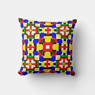 Almofada Geometria vermelha, amarela, preta, azul e verde