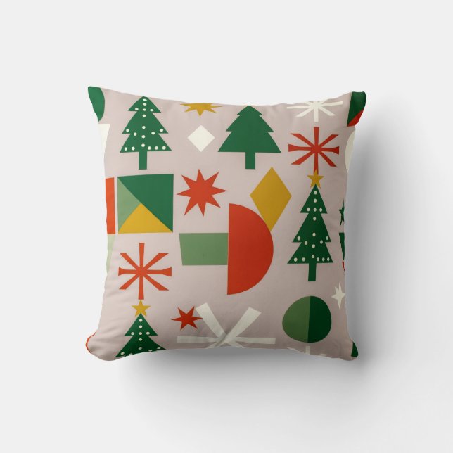 Almofada Geometric Xmas Trees Snowflakes Throw Pillow (Frente)