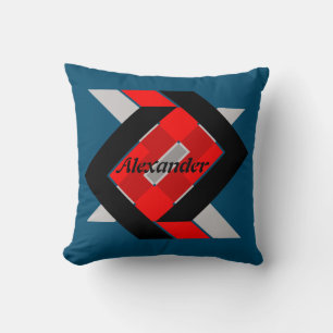 Almofada Geométrico azul cinza vermelho preto personalizado