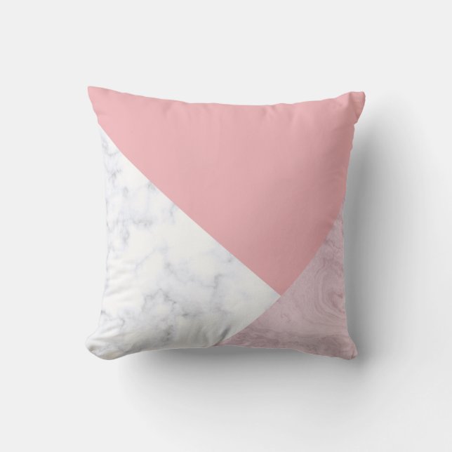 Almofada Geométrico de mármore rosa-rosa branco-pastel-pint (Frente)