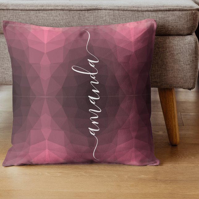 Almofada Geométrico do Nome de Script Personalizado - Rosa (Personalized Script Name Pink Geometric Throw Pillow)