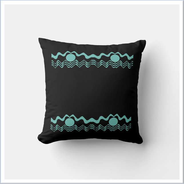 Almofada Geométrico Tribal Turquesa Azul e Preto (Criador carregado)