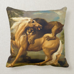 Almofada George Stubbs um leão que ataca um cavalo,