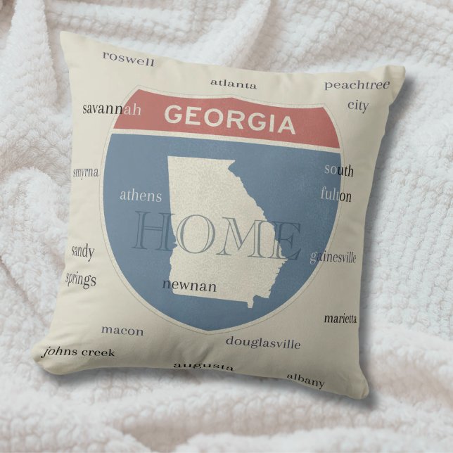 Almofada Georgia Home Throw Pillow with Cities – Custom (This throw pillow is a great addition to any room in your Georgia home!)