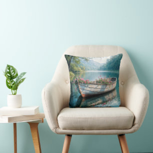 Almofada Gerânios Rosa Em Um Velho Barco-Coroa