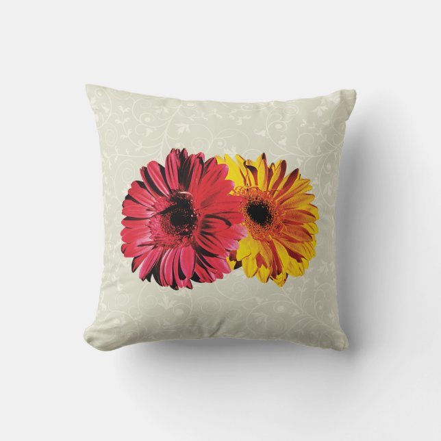 Almofada Gerbera Daisies Amarelas e Vermelhas (Frente)