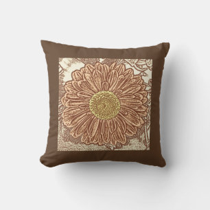 Almofada Gerbera Daisy Block Impressão - castanho e bronzea