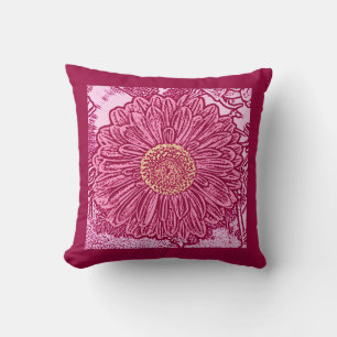 Almofada Gerbera Daisy Block Impressão, Maroon e Pastel