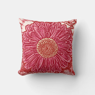 Almofada Gerbera Daisy Block Impressão - marrom e rosa