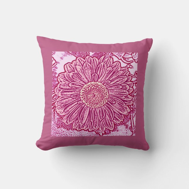 Almofada Gerbera Daisy Block Impressão - tons de rosa (Frente)