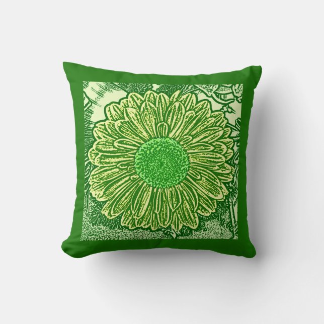 Almofada Gerbera Daisy Block Impressão - verde limão (Frente)