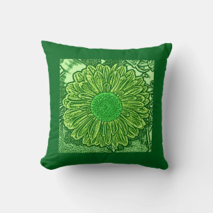 Almofada Gerbera Daisy Border Impressão, Verde limão