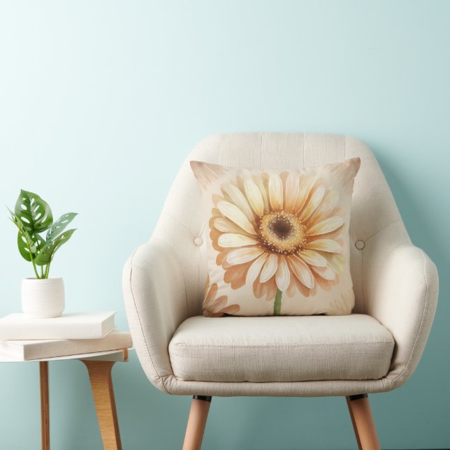 Almofada Gerbera Daisy Flor de Aquarela Artística (Cadeira)