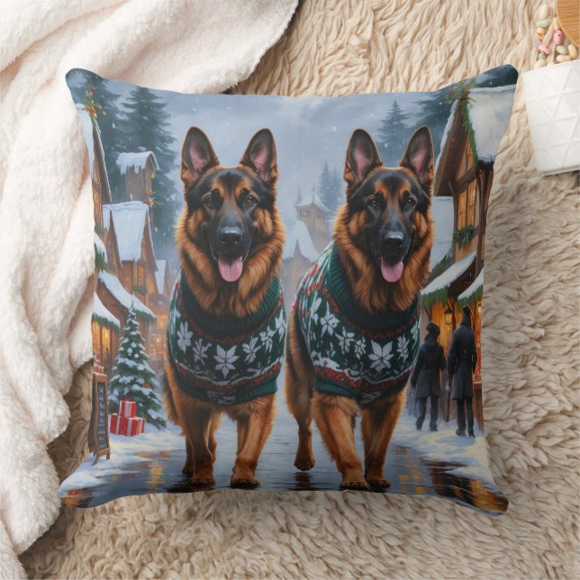 Almofada German Shepherd Dogs Christmas Snow Holiday (Cobertor)