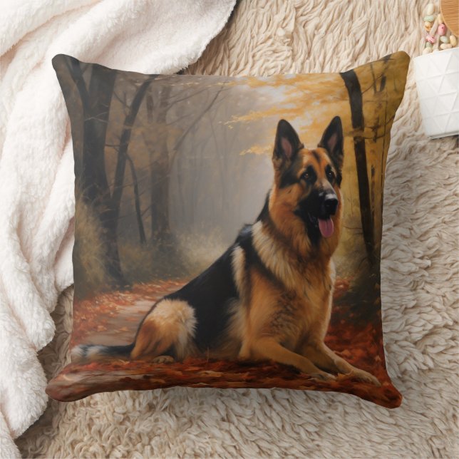 Almofada German shepherd no outono Folhas caem inspiração (Cobertor)