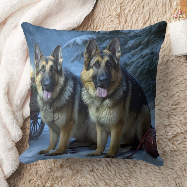 Almofada German shepherd Snowy Sleigh Decoração de Natal (Cobertor)