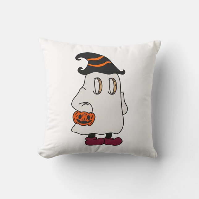 Almofada Ghost holding pumpkin and wearing witch hat (Frente)