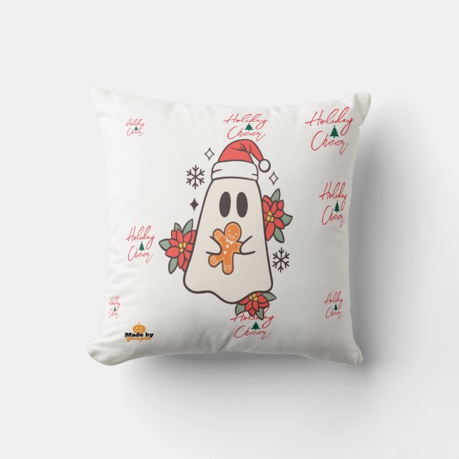 Almofada Ghost Mug Bonito de Natal | Pão de Gingerpão de Na (Frente)