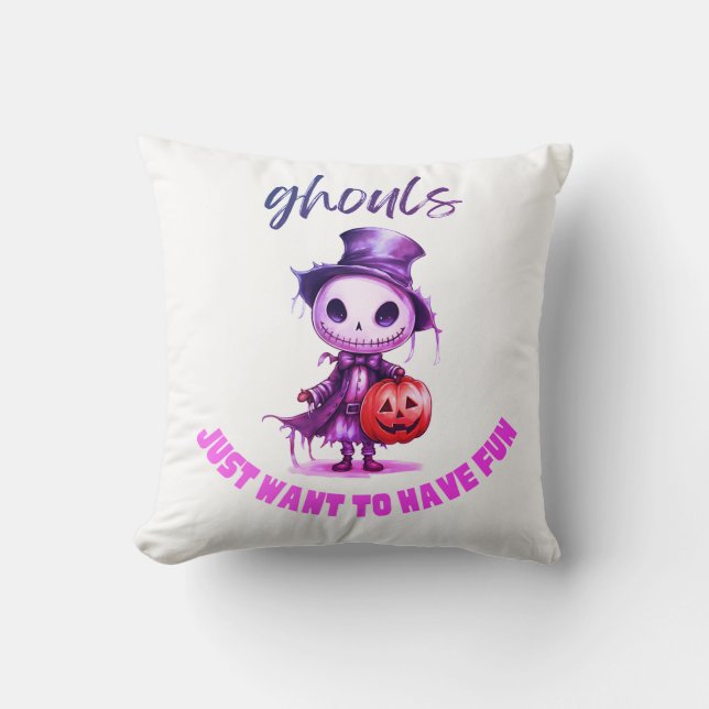 Almofada Ghouls Só Quer Divertir-Se No Halloween Roxo (Frente)