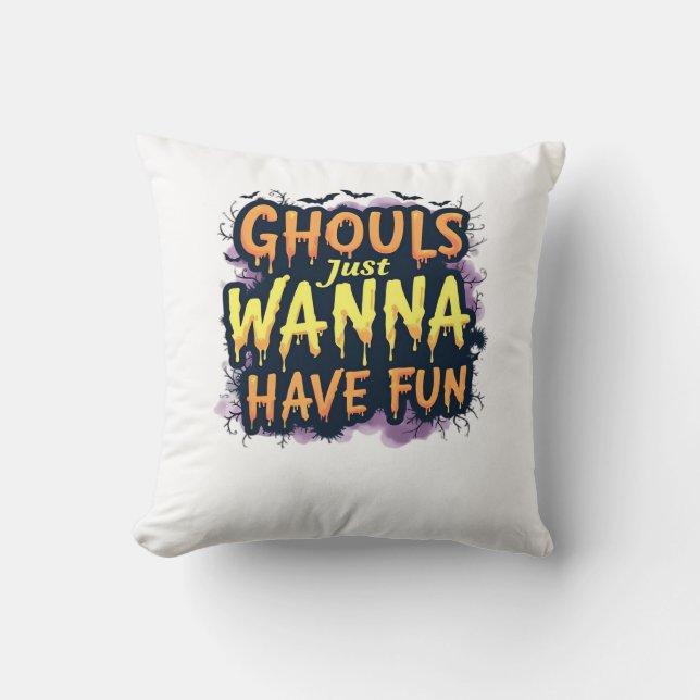 Almofada Ghouls Só Quer Se Divertir - Design do Dia das Bru (Frente)