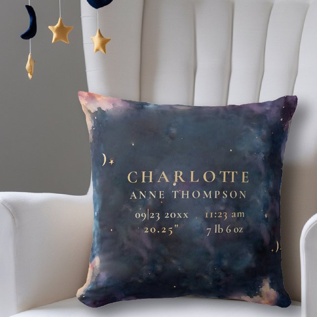 Almofada Gift Celestial Stats Keepsasakanursert (celestial baby birth stats keepsake throw pillow twinkle star moon cosmos galaxy nursery decor)