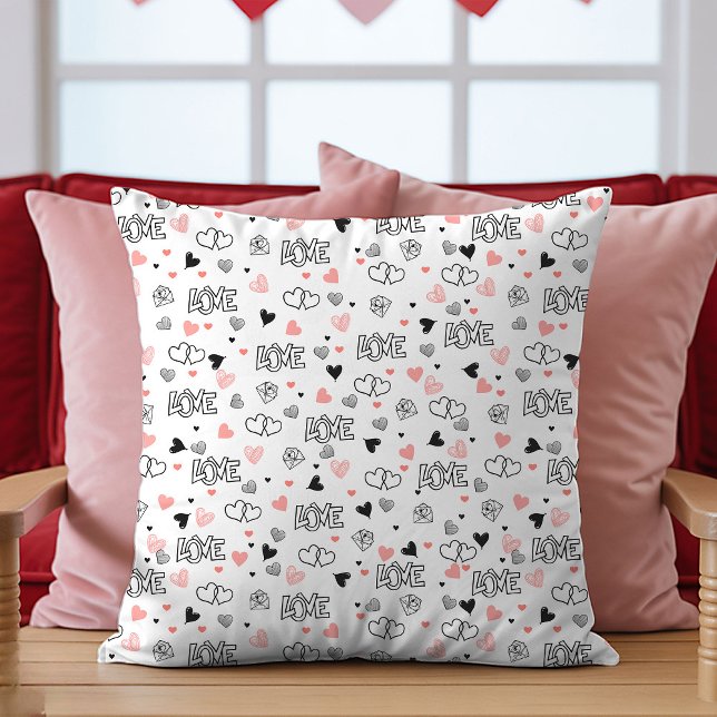 Almofada Gift for Girlfriend Valentine Pillow Sketch Hearts (Gift for Girlfriend Valentine Pillow Sketch Hearts)