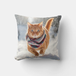 Almofada Ginger Cat Correndo Em Flocos De Neve