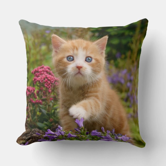 Almofada Ginger Kitten em um jardim (Frente)