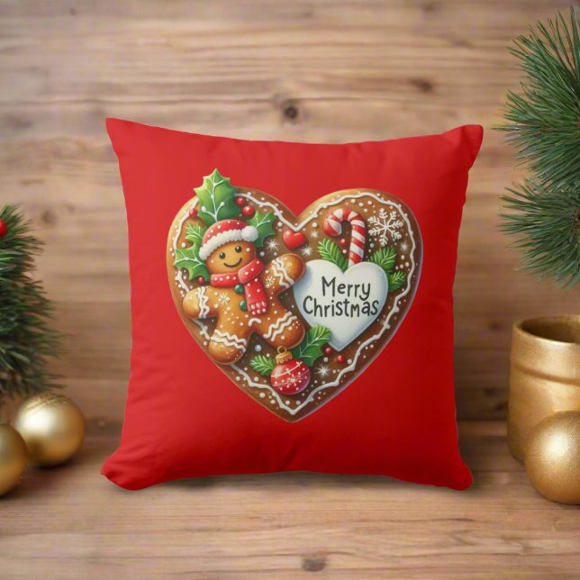Almofada Gingercake Man Heart Felry Christmas Red (Criador carregado)