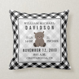 Almofada Gingham Black + White Bear Baby Boy Stats