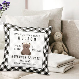 Almofada Gingham Black + White Bear Baby Stats