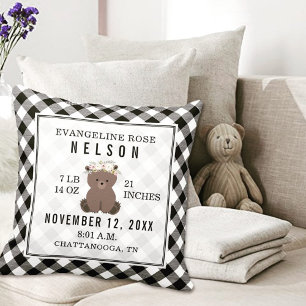 Almofada Gingham Black + White Bear Baby Stats