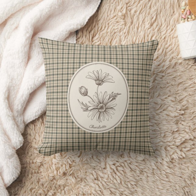 Almofada Gingham Botânico Floral Vintage  (Cobertor)
