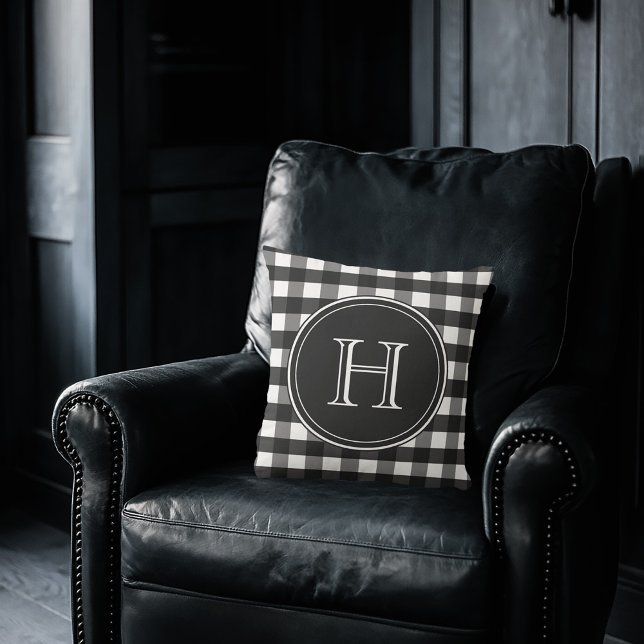 Almofada Gingham Branco e Preto (Criador carregado)
