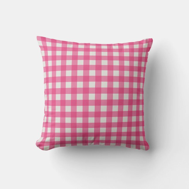 Almofada Gingham com verificação de xadrez branca rosa (Frente)
