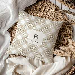 Almofada Gingham de Monograma Bege Macio Festivo