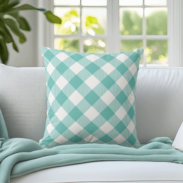 Almofada Gingham em Grande Escala de Teal (Criador carregado)