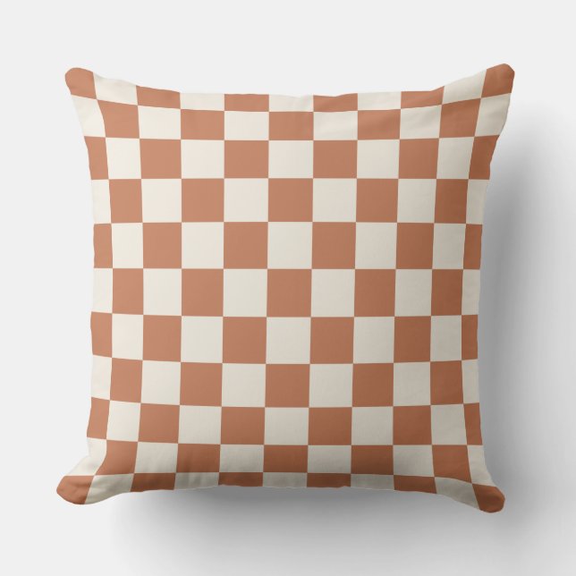 Almofada Gingham Laranja e Creme de Ferrugem Moderna (Frente)