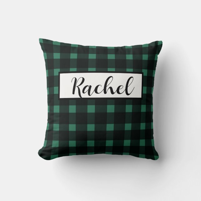 Almofada Gingham Verde Negro Personalizado (Frente)