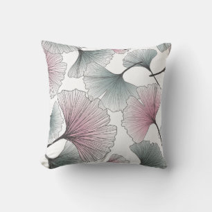 Almofada Gingko Biloba desenhada à mão.