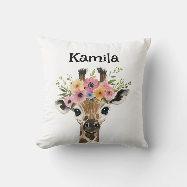 Almofada Girafa de Bebê Personalizada com Ferro Florestal (Frente)