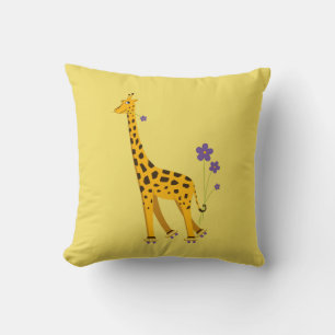 Almofada Girafa De Pé Bonita Com Flores Amarelas
