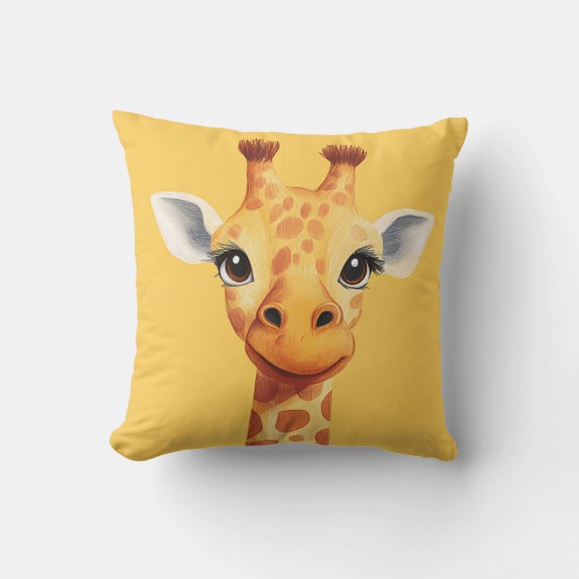 Almofada Girafa Engraçada Rosto Amarelo Quarto de Crianças  (Frente)