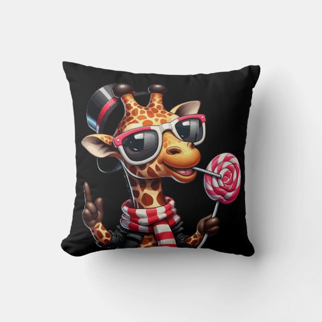 Almofada Girafa engraçada Vestindo óculos escuros (Frente)