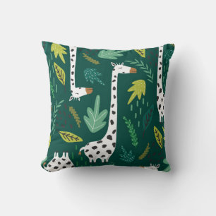 Almofada Girafas, folhas, pano de fundo puxado à mão. Col