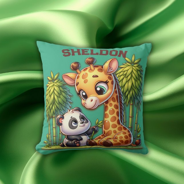 Almofada Giraffe e Panda Monogramas | (Criador carregado)