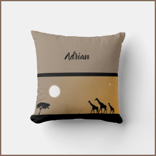 Almofada Giraffes At Sunset with Full Moon
