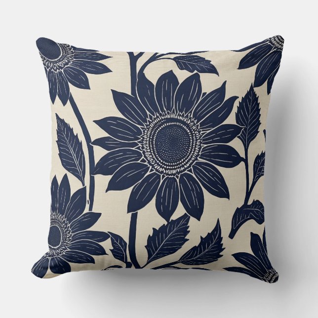 Almofada Girassóis azuis - Estilo de impressão de bloco (Frente)