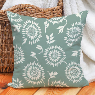 Almofada Girassóis Creme Boho Botânico Verde Sage
